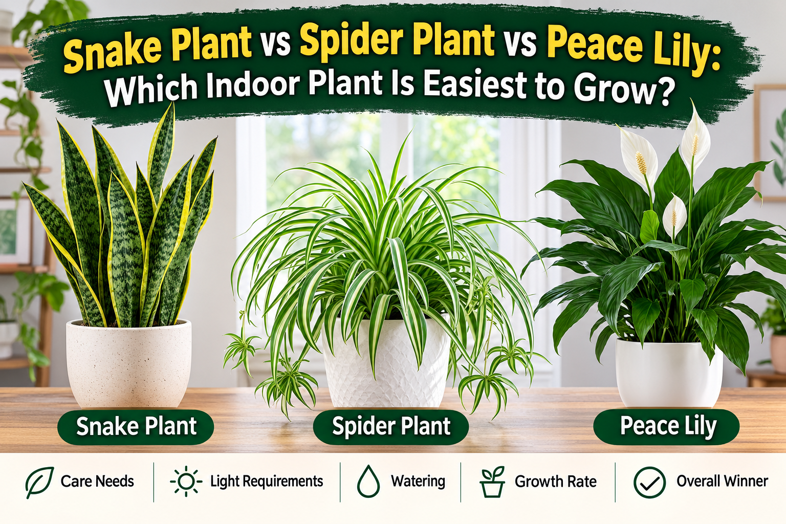Snake Plant vs Spider Plant vs Peace Lily: Which Indoor Plant Is Easiest to Grow?