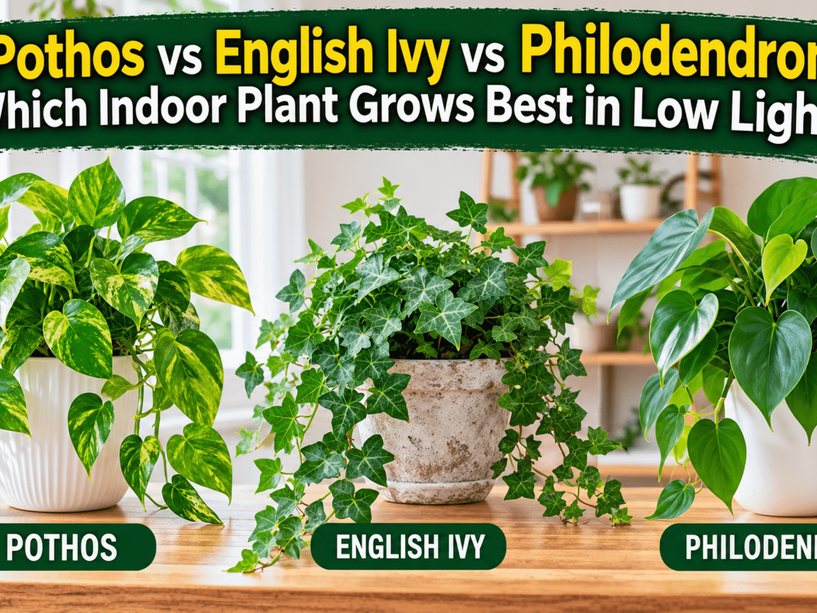 Pothos vs English Ivy vs Philodendron: Which Indoor Plant Grows Best in Low Light?